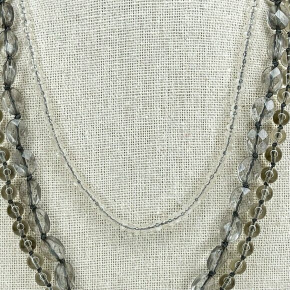 Silver Tone Multi Strand Smokey Beaded Necklace - Picture 4 of 5
